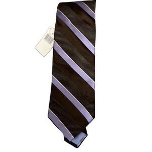 NWT Bloomingdale’s Alara luxury brown & lavender striped & pin dot tie